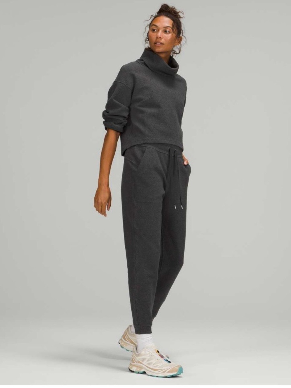 Lululemon Ribbed High-Rise Jogger 25" 7/8 Length Heathered Black Sz 4 Cotton